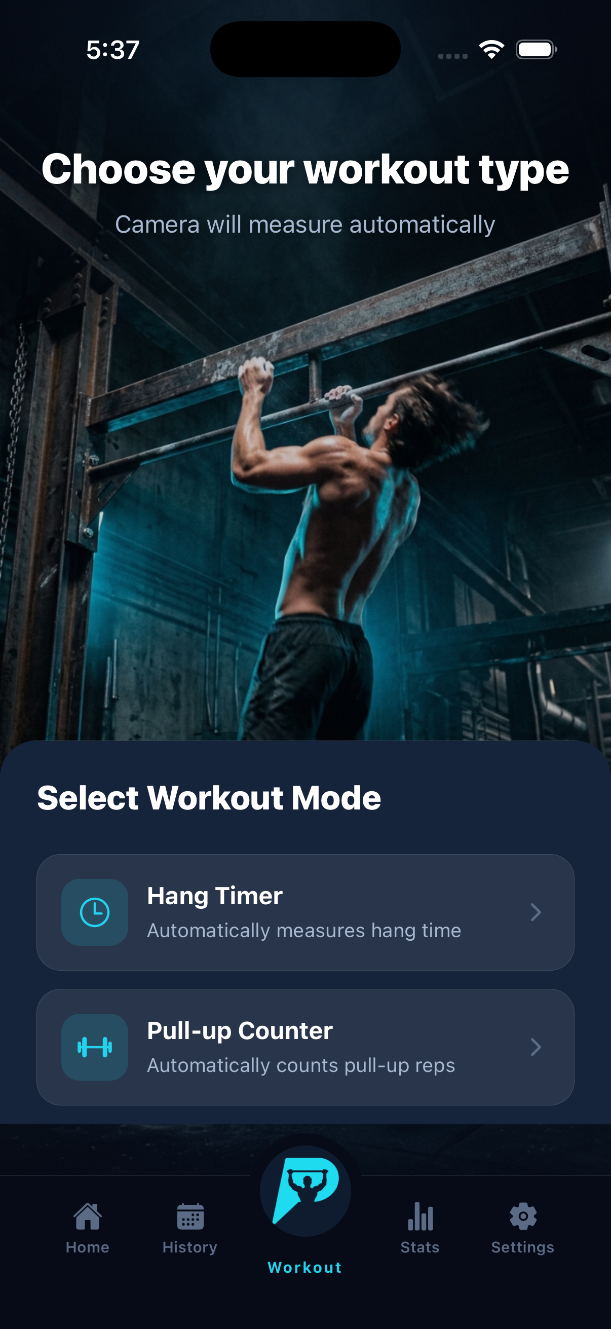 Selecting exercise type in Pull Up Day