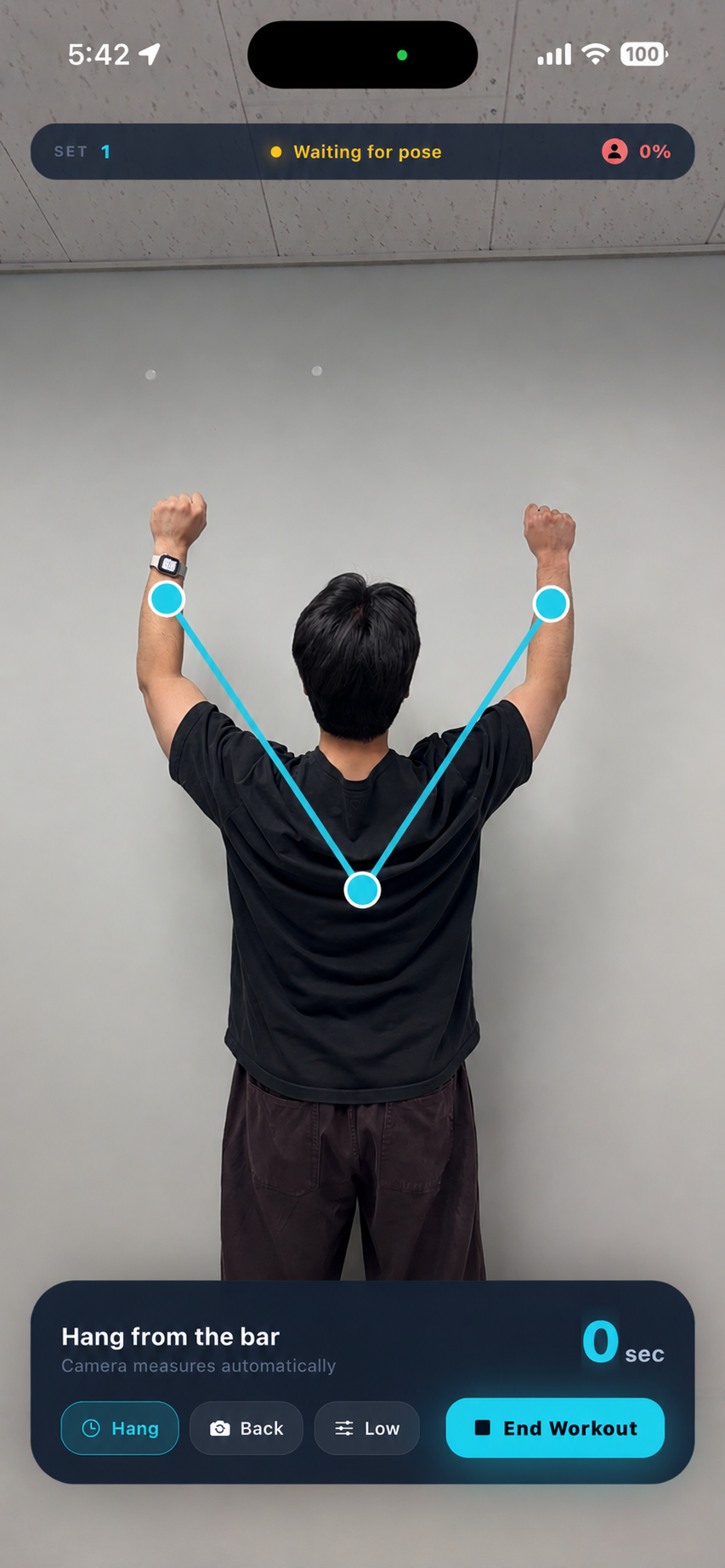 Dead hang timer detecting hang position