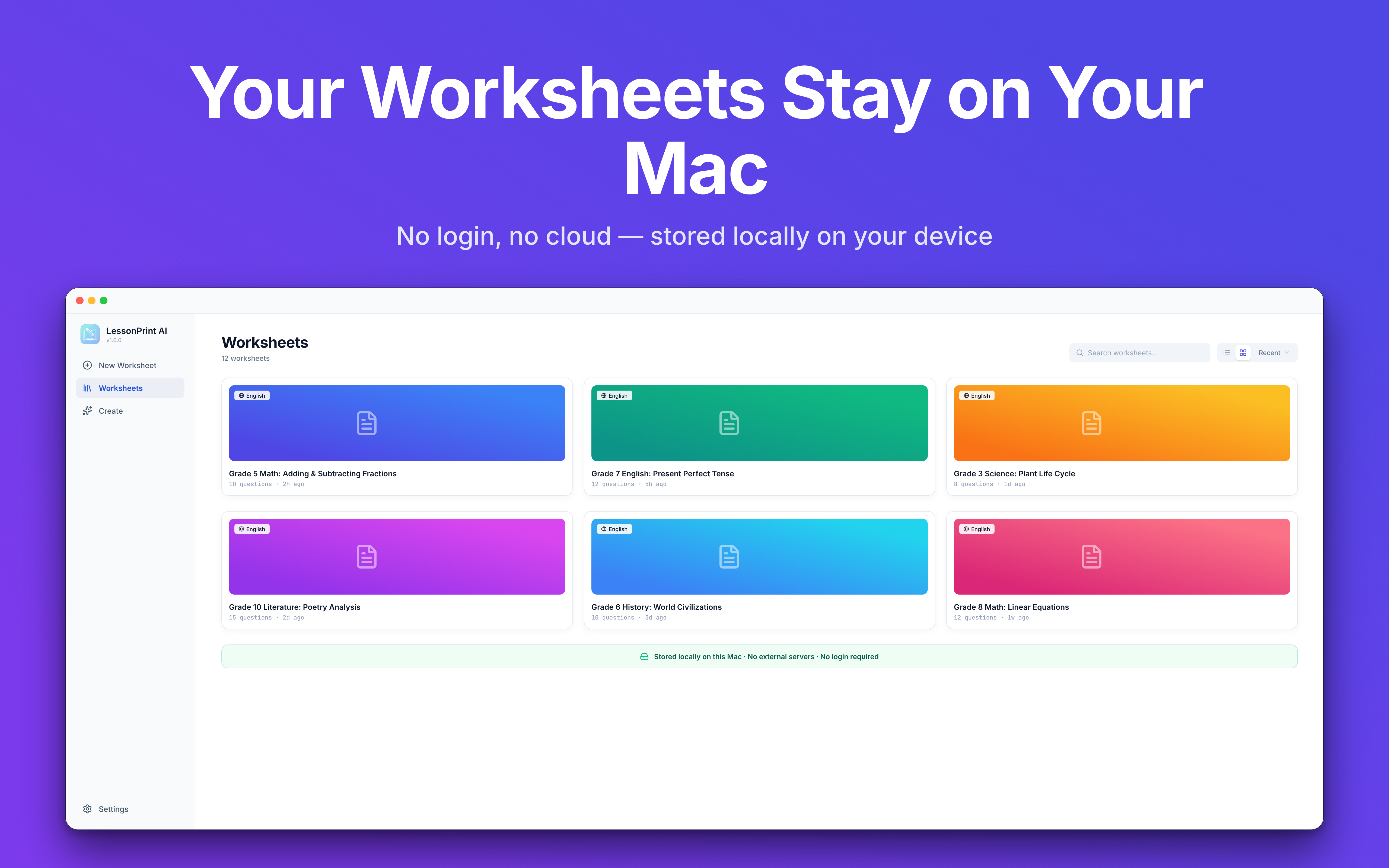 LessonPrint library - search and reuse worksheets organized by subject and date